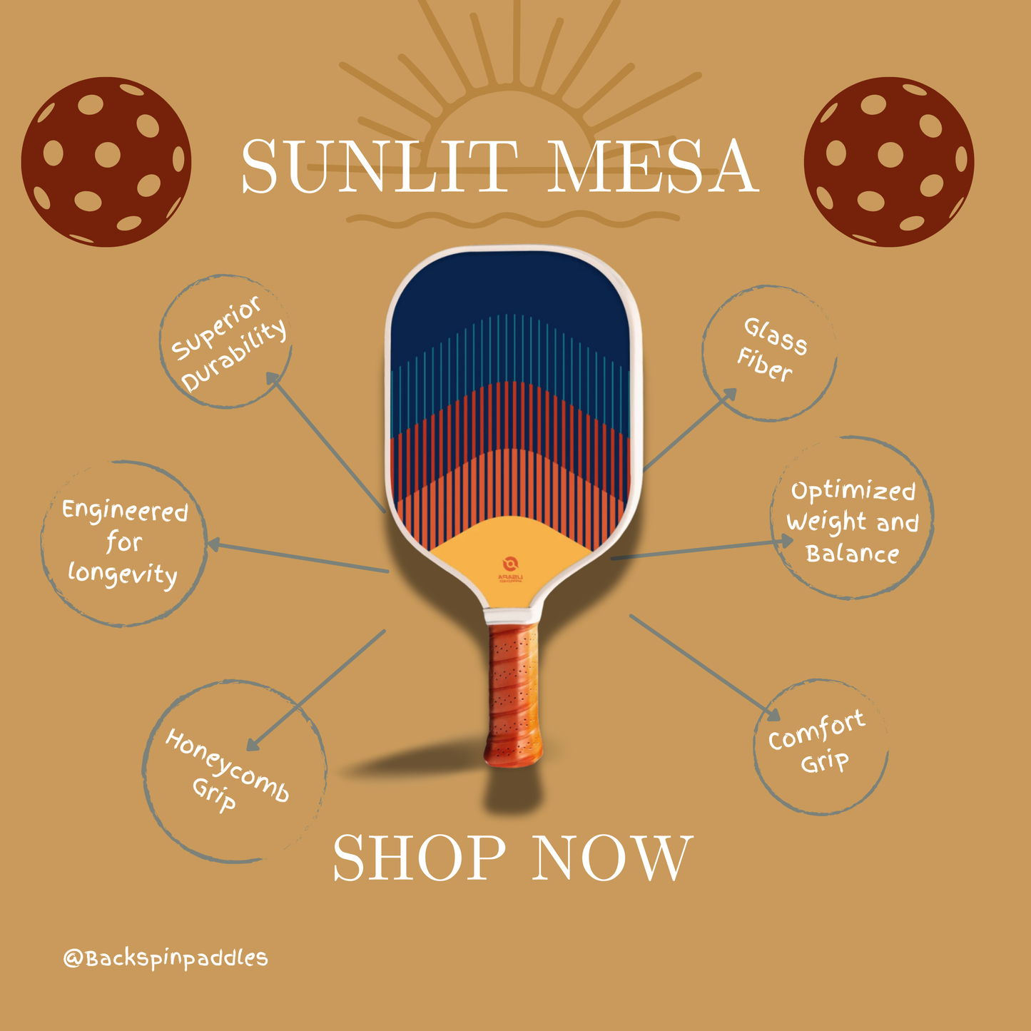 Sunlit Mesa Glass Fiber Comfort Grip Honeycomb Paddle